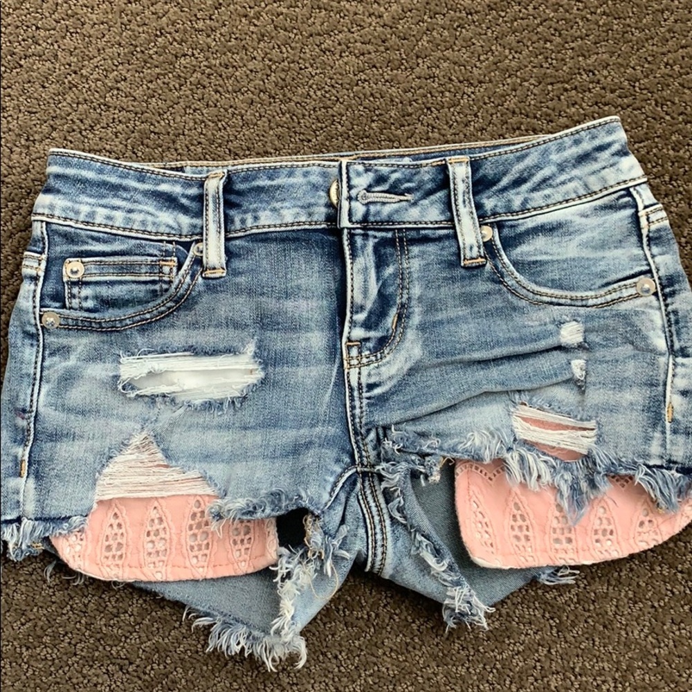2 pairs of Lace pocket denim shorts